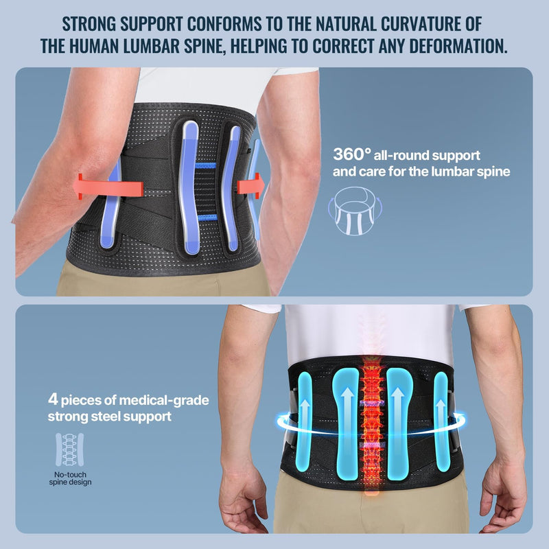 Fit Geno Back Brace for Lower Back Pain Relief - Lumbar Support for Men & Women, Supportive Breathable and Adjustable Weight Lifting Belt for Herniated Discs, Heavy Lifting - L/XL - BeesActive Australia
