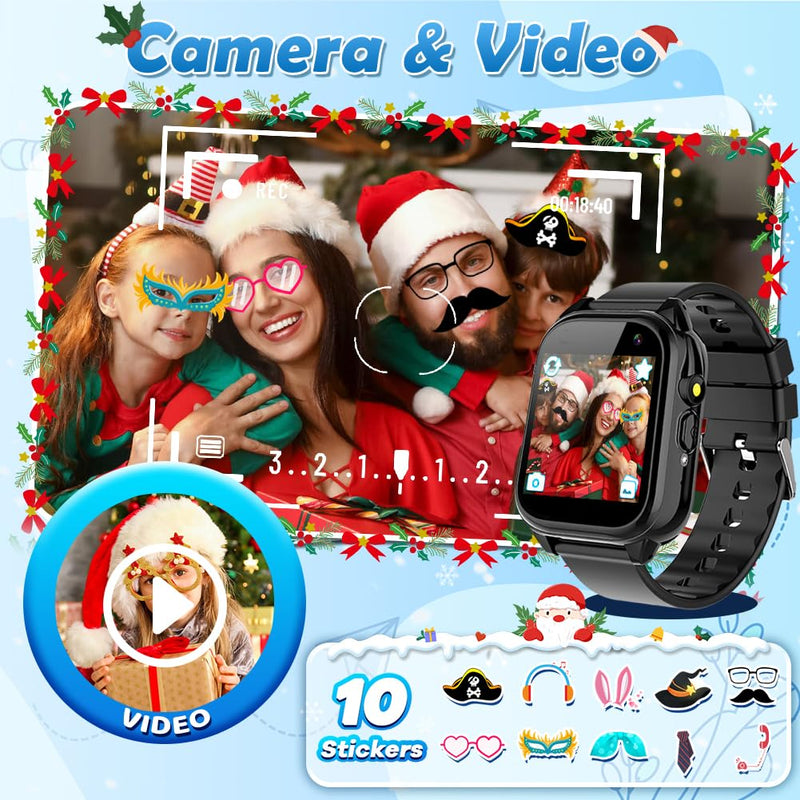 Waterproof Kids Smart Watch for 3-12 Years Old Boys Girls Toys with 26 Game Video Camera Pedometer Music Player Alarm Clock Calculator 1.44'' HD Touchscreen Electronic Learning Toys Birthdays Gifts 1.Black - BeesActive Australia