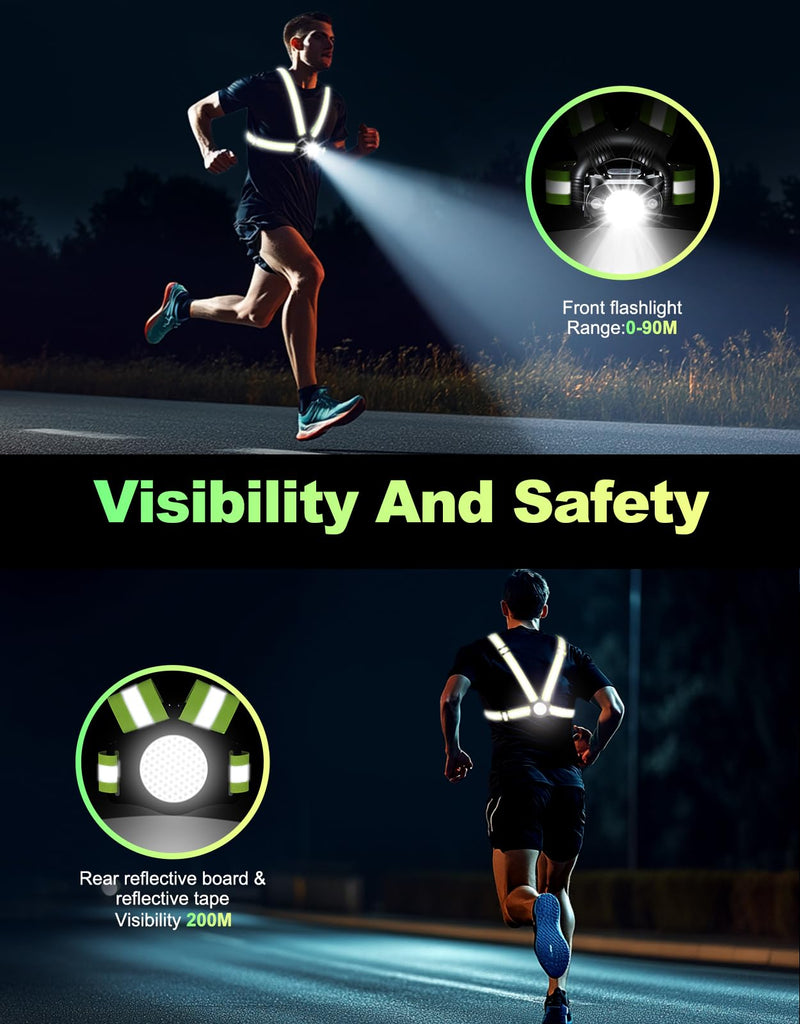 Running Lights for Runners, 500 Lumens Running Light with 45° Adjustable Tilt, 360° Reflective Vest & IPX4 Waterproof Rechargeable Light Up Gear for Night Walking/Cycling/Jogging/Hiking - BeesActive Australia
