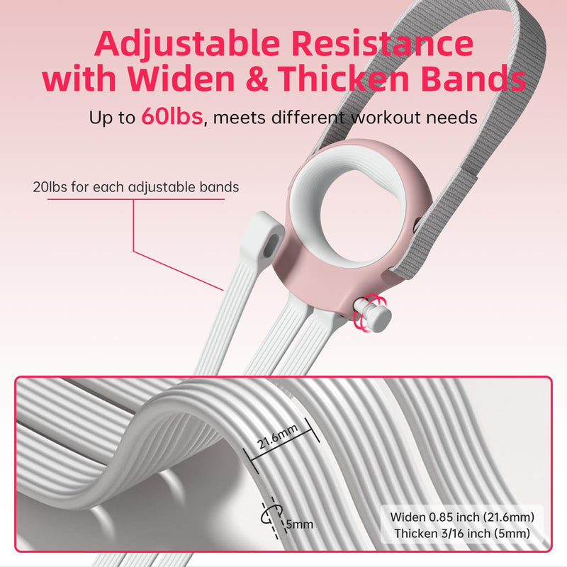 Figure 8 Fitness Resistance Bands with Handles, 20-60lb Adjustable Elastic Excercise Band, Non-Slip Fabric Silicone Bands for Strength Stretch Flexibility Training Arms Back Shoulder Chest Legs Power Pink - BeesActive Australia