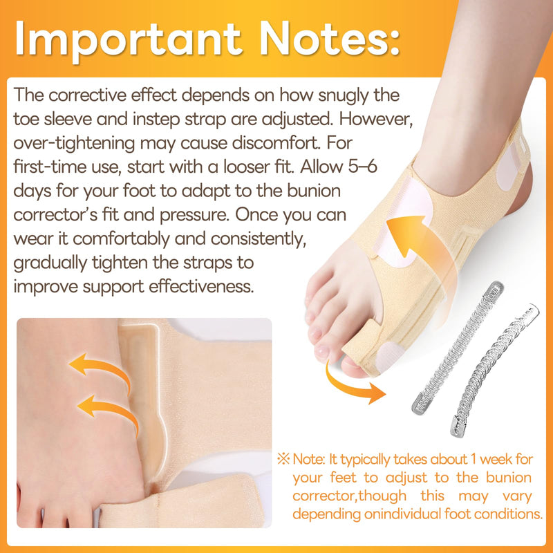 InhwRior Bunion Corrector with 4 Flexible Stainless Steel Strips (2 on Each Side), Silicone Pads for Cushioning, Pain-Free Foot Condition Improvement, Wearable with Shoes,Washable