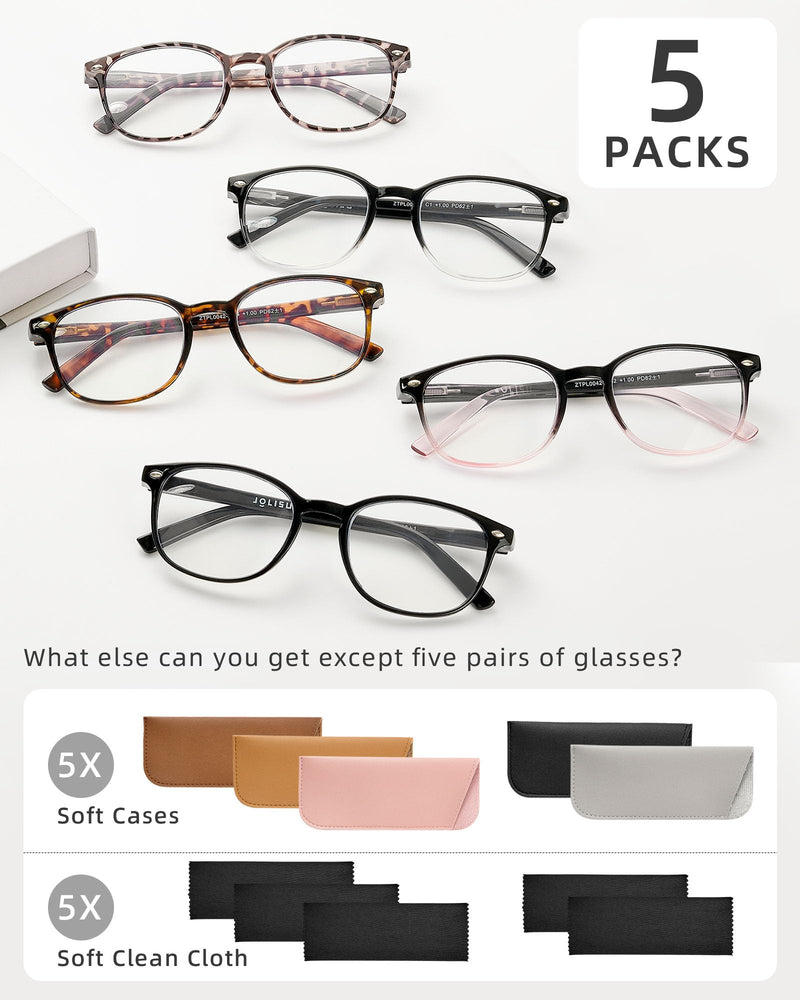 5 Pack Reading Glasses For Women, Blue Light Blocking Computer Reader Spring Hinge Eyeglasses Multicolor a 2.0 x - BeesActive Australia