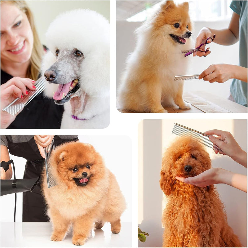 YINGFAN Dog Comb, Stainless Steel Dematting Comb for Dogs and Cats, Metal Dog Comb Removes for Knots and Tangled Hair (6.3 inches) 16 Silver - BeesActive Australia