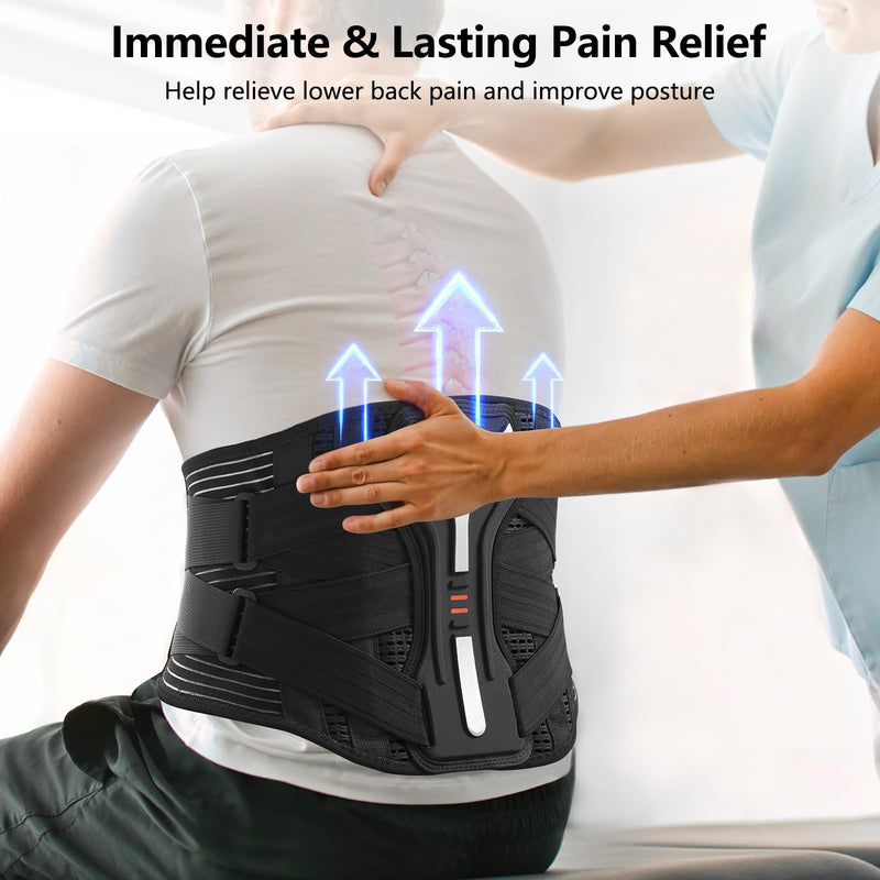 SueStar Back Brace for Lower Back Pain Relief with Y-Shaped Bionic Support System, Breathable Mesh Fabric Lumbar Support Belt for Men/Women, Immediate Relief from Sciatica, Herniated Disc, Scoliosis Large (Waist: 36.7～41.2 Inch) black