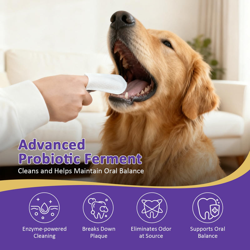 Pet Dental Finger Wipes,Teeth Cleaning Wipes for Dogs & Cats, Cats & Dogs Probiotic Teeth Wipes, Daily Oral Care for Plaque & Tartar Removal, Fresh Breath Support, 50 Count