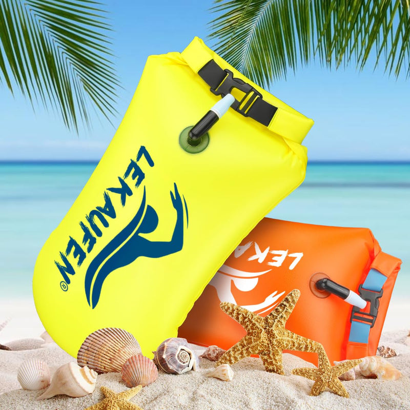 Swim Buoy for Open Water 2 Pack, 20L Swim Safety Float Waterproof Dry Bag for Swimmers Triathletes Kayakers Snorkelers, Swimming Pull Buoy for Safer Swim Training (Yellow & Orange) Yellow - BeesActive Australia