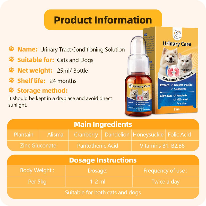Urinary Tract Supplement for Urinary Tract Health, Infection Treatments, Bladder Health, Dog UTI, Bladder Stones, Incontinence Support, Pain Relief for Cats and Dogs 0.84 Fl Oz (1 Bottle) 1 Bottle