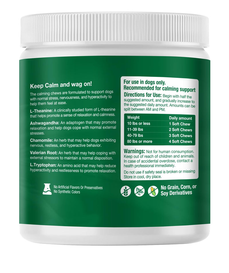 Calming Chews for Dogs - Effective for Separation, Barking & Composure, Natural Ingredients, Chicken Flavor 120 Soft Chews