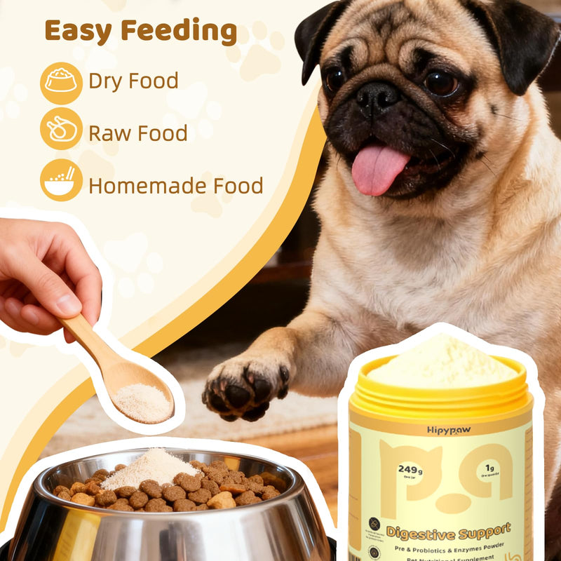 Digestive Probiotics for Dog - Digestive Enzymes Plus Probiotics & Prebiotics Promote Digestion and Regulate Gut Microbiota Balance for Cats and Dogs - 8.7oz Powder Yellow
