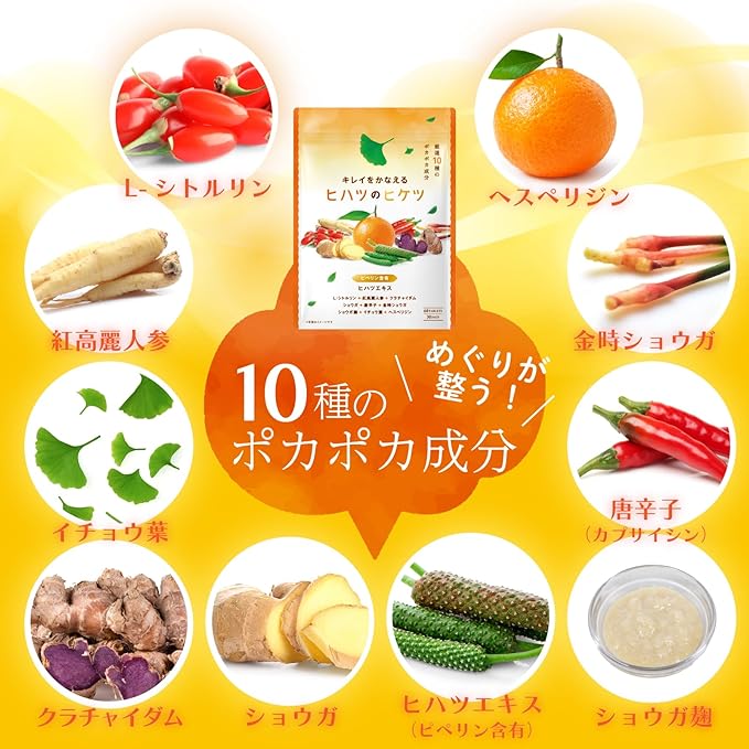 Hihatsu no Hikatsu Hiketsu High Formulation, 360 mg/day of Hihatsu Extract, 5,400 μg/day, Piperine Contains: 10 Carefully Selected Kinds of Pokapoka Ingredients, 60 Tablets, 30 Day Supply, - BeesActive Australia