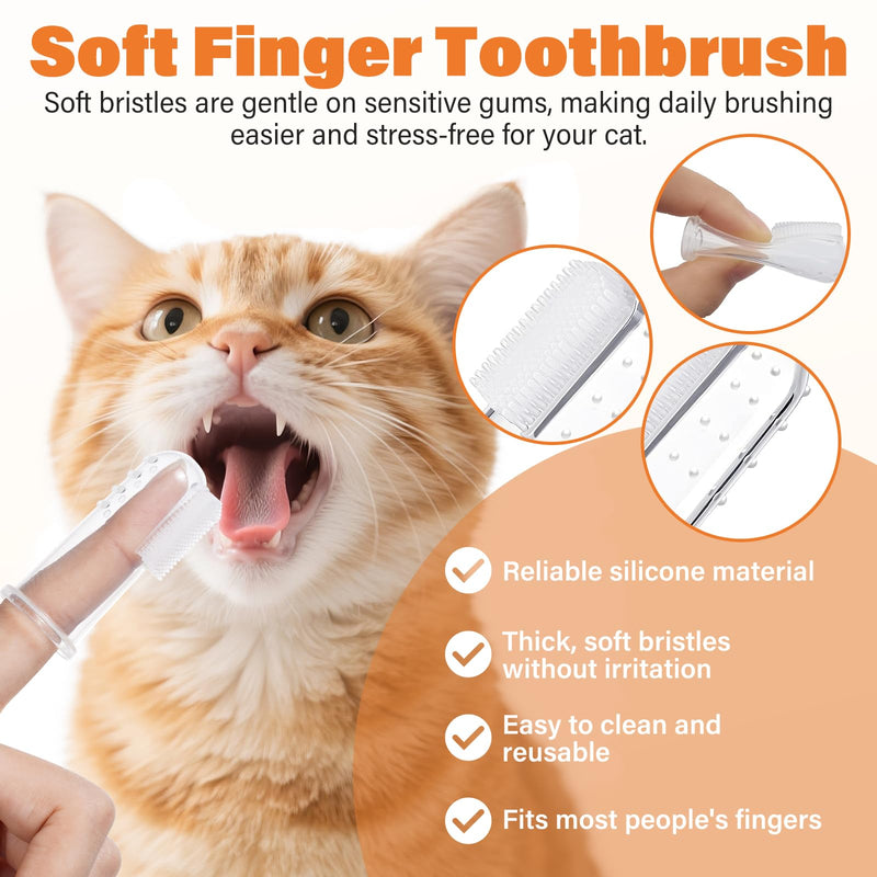 UNEK Cat Dental Care Set – Enzymatic Toothpaste 30g with Salmon Flavor, Including Toothbrush & Finger Brush, Helps Reduce Plaque & Bad Breath
