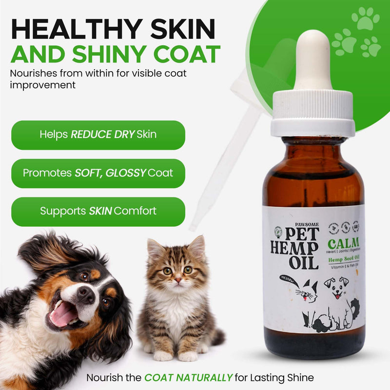 Hemp Oil for Dogs and Cats – Pet Hemp Oil with Omega 3 & 6, Fish Oil & Vitamin E – Supports Skin & Coat, Mobility & Overall Wellness – Hemp Seed Oil for Dogs & Cats – Made in USA Pack of 1