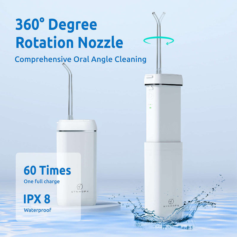 Water Flosser [ Mini Cordless Portable ] Oral Irrigator Water Teeth Cleaner Pick, Telescopic Water Tank, 3 Modes & IPX7 Waterproof, Home & Travel Water Floss for Teeth, Braces Bridges Care (White) White