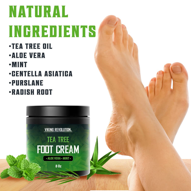 Viking Revolution Tea Tree Foot Cream for Dry Cracked Heels - Foot Balm For Cracked Feet - Dry Feet Repairing Cream with Aloe Vera and Mint (8oz) 8 Ounce (Pack of 1) - BeesActive Australia