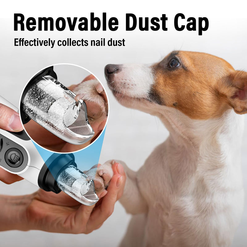 Casfuy Smart 6-Speed Dog Nail Grinder - 50% More Power Pet Nail Grinder with 2 LED Lights Quiet Rechargeable Electric Dog Nail Trimmers File Toenail Grinder for Large Medium Small Dogs & Cats (White) White - BeesActive Australia