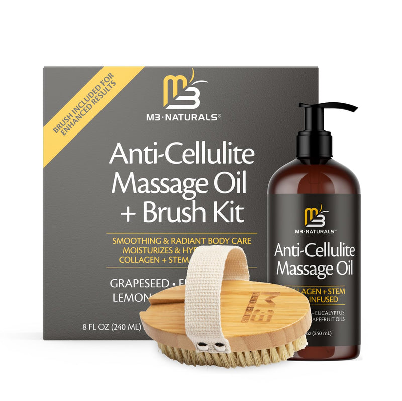 Anti Cellulite Massage Oil and Firm Dry Brush Kit & Collagen Stretch Mark Body Cream - BeesActive Australia