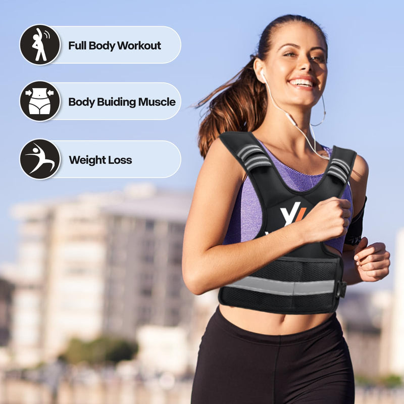 Weighted Vest Women Men - Adjustable Weighted Vest Woman with 6 Ironsand Weights, 4-10lb/11-20lb/21-32lb Vest for Walking, Running, Fitness, Strength Training, Workouts Black - BeesActive Australia