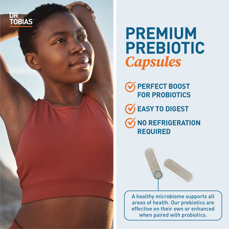 Dr. Tobias Prebiotics Digestive Support, Advanced Prebiotic Supplement for Gut Health, Immune Function & Boost for Probiotics for Women & Men, Vegan, Non-GMO, 60 Capsules, 60 Servings 60 Count (Pack of 1)