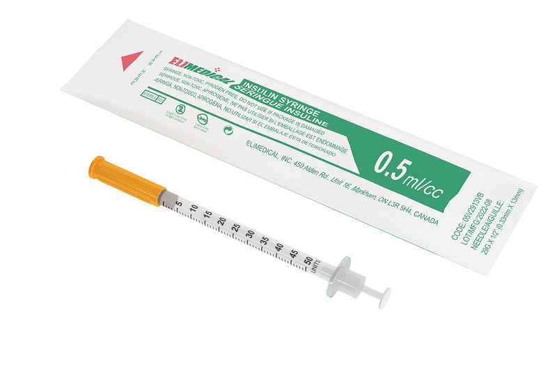Veterinary Insulin Syringe, U-100, 0.5cc (ml), 29g x 1/2 inch (12.7mm), Individually Packed, for Pet Cat or Dog, 100 per Box, 05V2913VB - BeesActive Australia