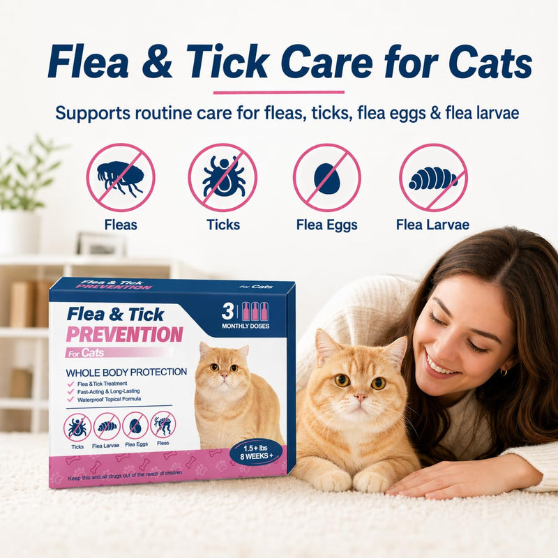 Topical for Cats – Topical Flea & Tick Care – for Cats 1.5+ lbs, 8 Weeks+,3 Monthly Doses
