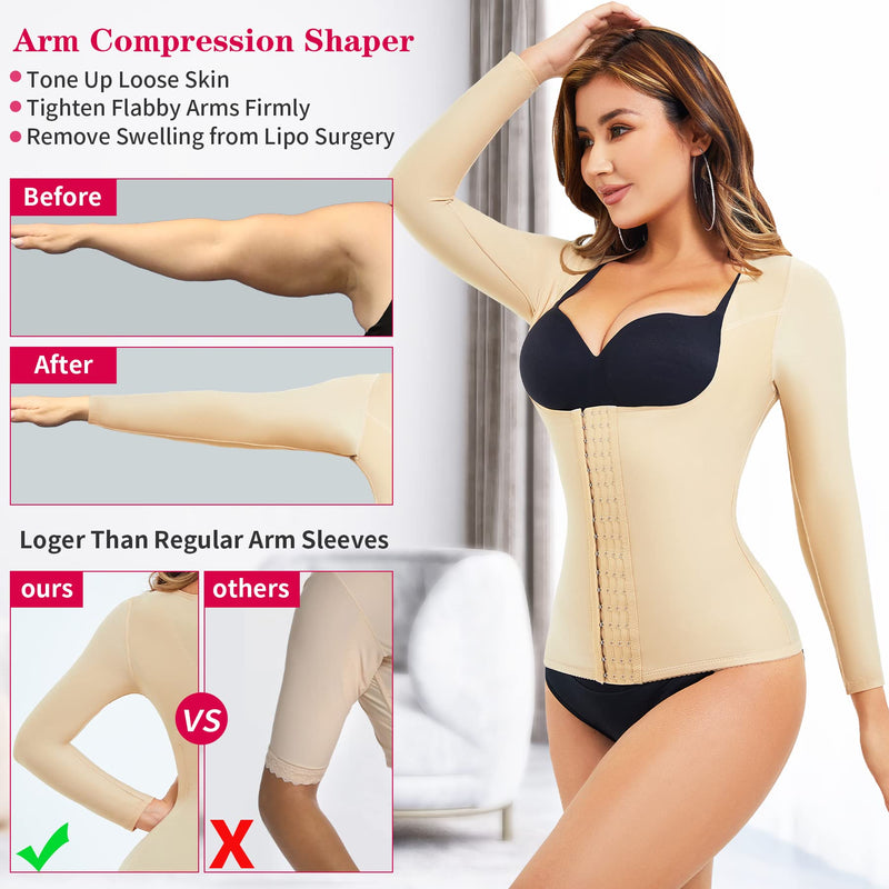 Gotoly Women Waist Trainer Corset Tummy Control Shapewear Upper Arm Shaper Post Surgical Slimmer Compression Tops Beige Small - BeesActive Australia