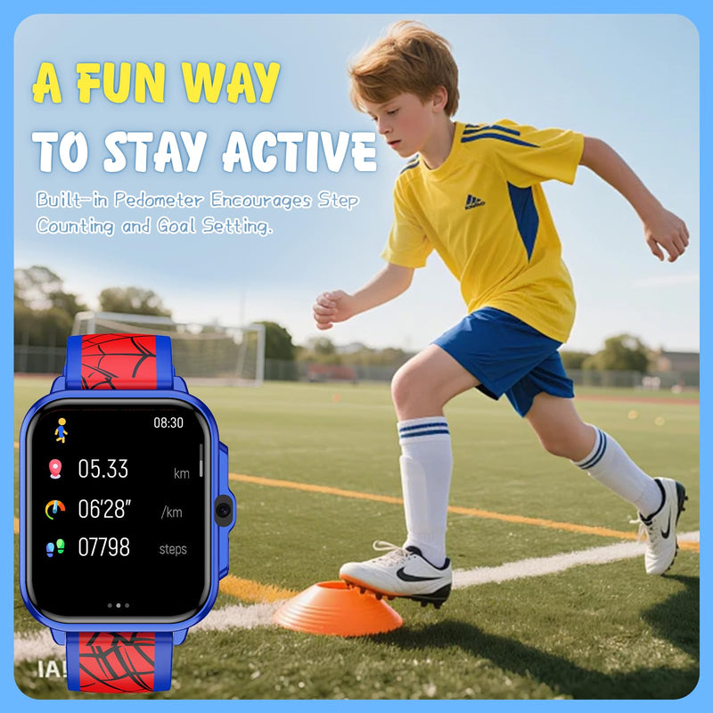 Smart Watch for Kids,1.85" Fitness Tracker,AI,Games,Sports,Sleep Monitor,Camera,Videos,Alarm Play Music Flashlight Pedometer Stopwatch Pedometer IP68 Waterproof Gift for Boys and Girls (Blue) Blue