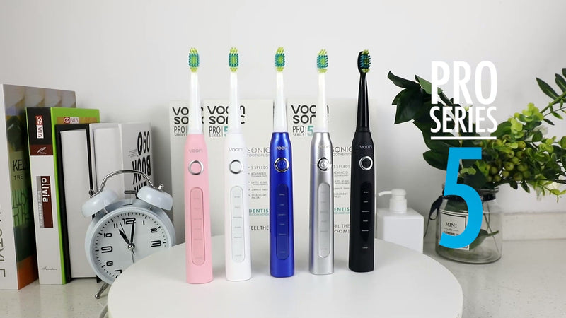 Voom Sonic Pro 5 Series Ultrasonic Electric Toothbrush for Adults (Blue) – USB Rechargeable 40,000 Strokes/Minute – 5 Speeds – Bathroom Essentials & Travel Essentials Blue
