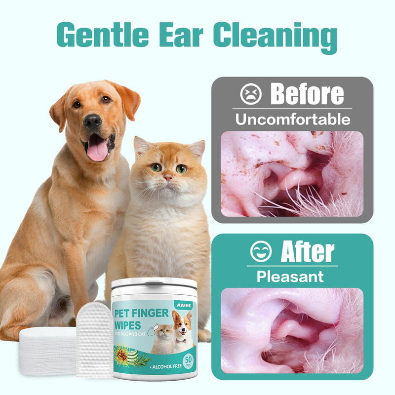 Dog Ear Finger Wipes,Gently Remove Ear Wax & Dirt,Relieve Ear Itching. All Natural Ingredients Dog Ear Wipes.Safe & Gentle Ear Wipes for Dog & Cat - 50 Count Green Tea 1.6'' 50pcs Light Green - PawsPlanet Australia