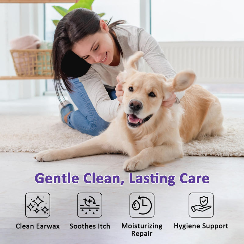 Ear Wipes for Dogs and Cats, Dog Ear Finger Wipes, Gentle Ear Cleaner for Wax, Dirt & Odor, Relieves Discomfort & Soothes Ears, Non-Irritating, 50 Count