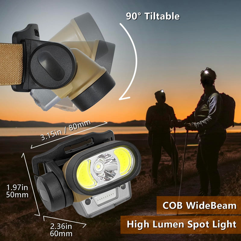 Headlamps, 2 Pack Built-in 2000mah Battery Rechargeable Flashlight Motion Sensor, Widebeam Bright Headband Lightweight Waterproof for Outdoor Running Camping Hiking Hunting W12