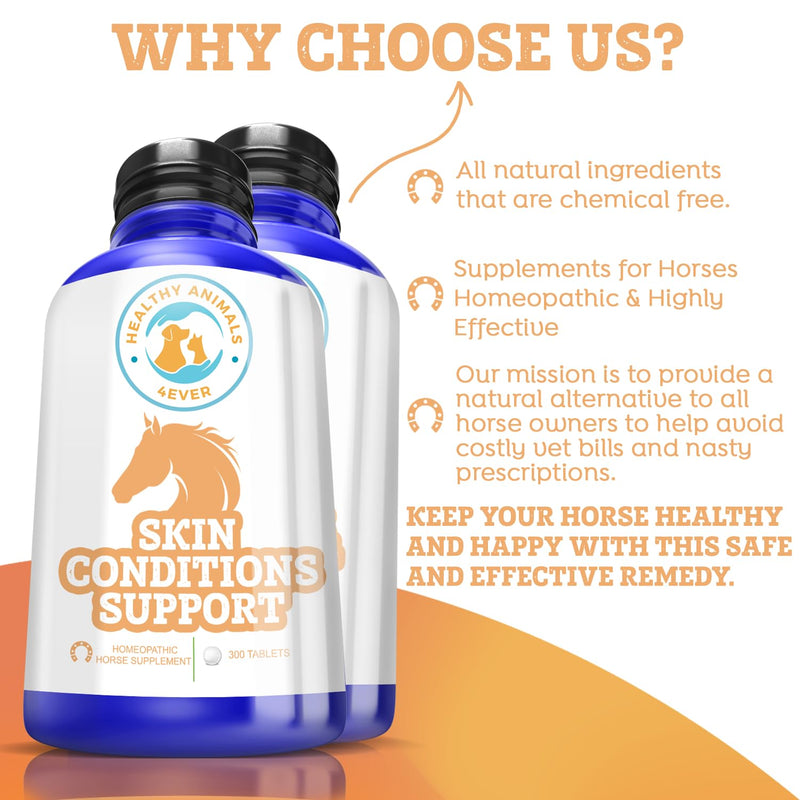 Healthy Animals 4Ever All-Natural Horse Skin Conditions Support - Helps Prevent Dermatitis, Rain Rot & Ringworm - Supplements for Horses - Homeopathic & Highly Effective - 300 Tablets - BeesActive Australia