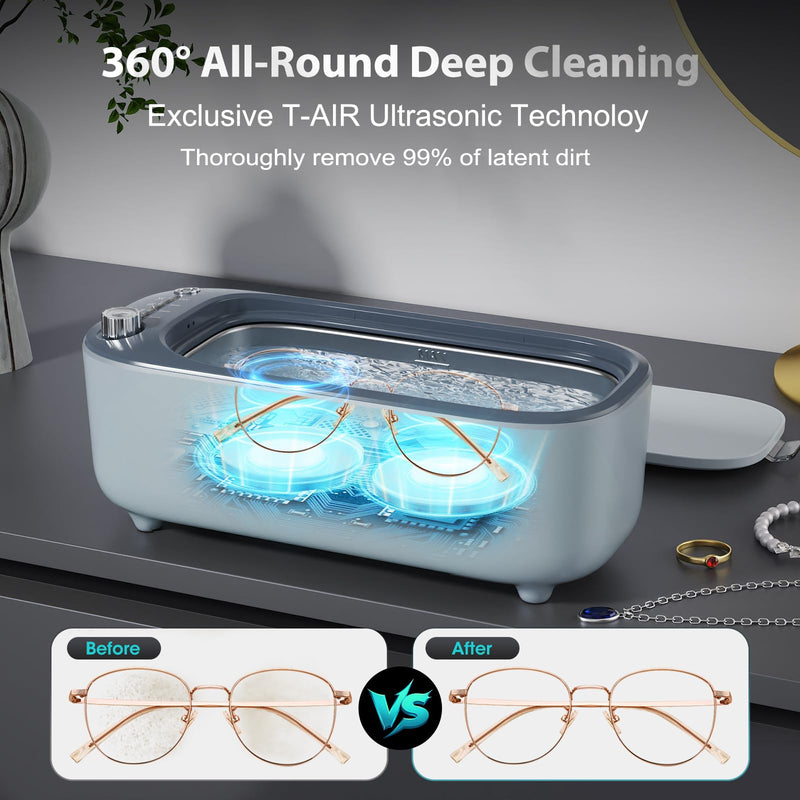 Ultrasonic Jewelry Cleaner, Smart Variable Frequency 47KHz - 50KHz Grey