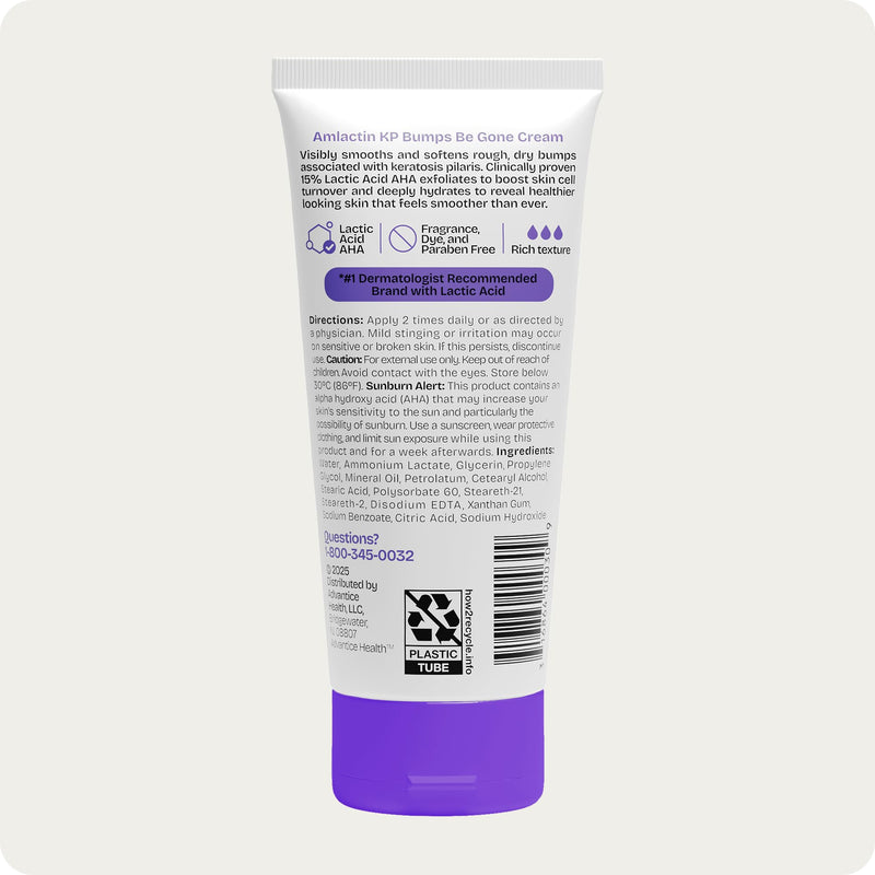 AmLactin KP Bumps Be Gone - Therapeutic Body Cream for Keratosis Pilaris - No-Scrub Exfoliator and Body Moisturizer for Dry Skin with 15% Lactic Acid AHA, 3 oz (Packaging May Vary) 3 Ounce (Pack of 1)