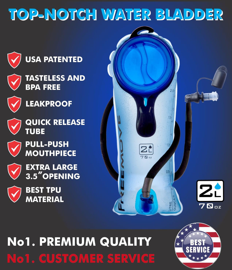 Hydration Pack with 2L or 3L Water Bladder & Cooler Bag > Keeps Drink Cool & Protects Bladders > Camelback Reservoir for Hydration Backpack, Tasteless & BPA Free, Quick Release Tube & Shutoff Valve 2L Blue