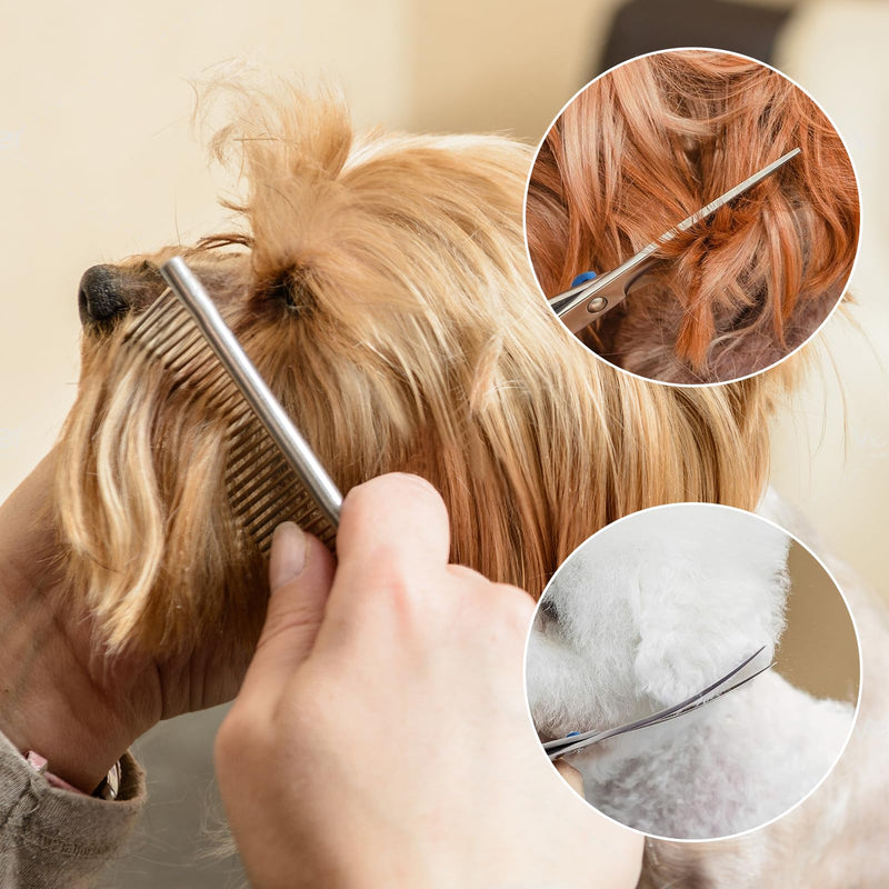 Diompirux 5-pack professional dog scissors set, including 1 thinning scissors, 2 curved scissors, 1 straight scissors, 1 grooming comb, for grooming dogs, cats, pets, for the whole body, face, nose and ears - BeesActive Australia