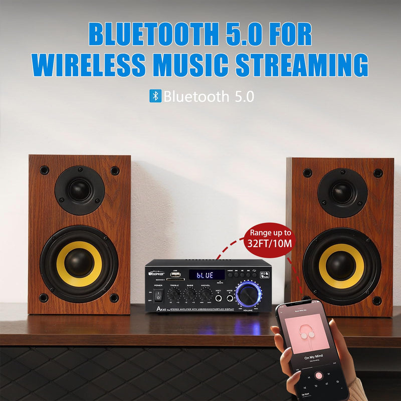 WOOPKER AK45Pro Stereo Audio Amplifier,400W 2Channel Bluetooth 5.0