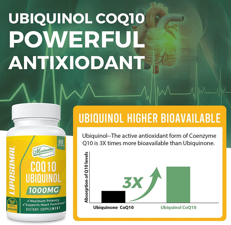 1000mg Liposomal CoQ10 Softgels | Better Absorption CoQ10 Ubiquinol Supplement | Heart Function & Energy Production | Active Antioxidant Form of Vegan Coenzyme Q10 | Non-GMO | 240 Softgels 60 Count (Pack of 4)