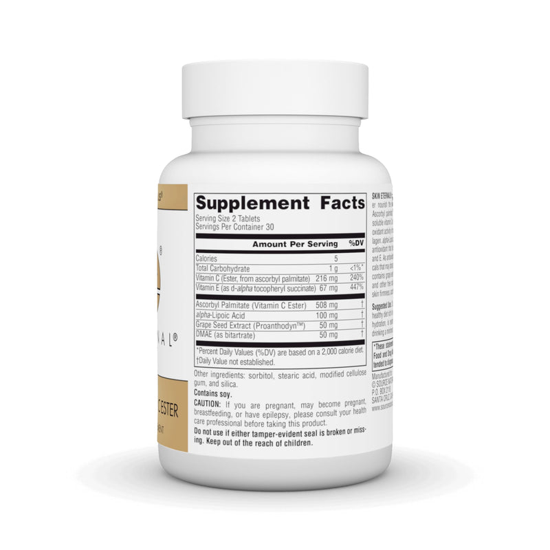 Source Naturals Skin Eternal, 60 Vegan Tablets | Antioxidant Support | with DMAE, LIPOIC ACID, & C ESTER | Contains Soy* 60 Count (Pack of 1)