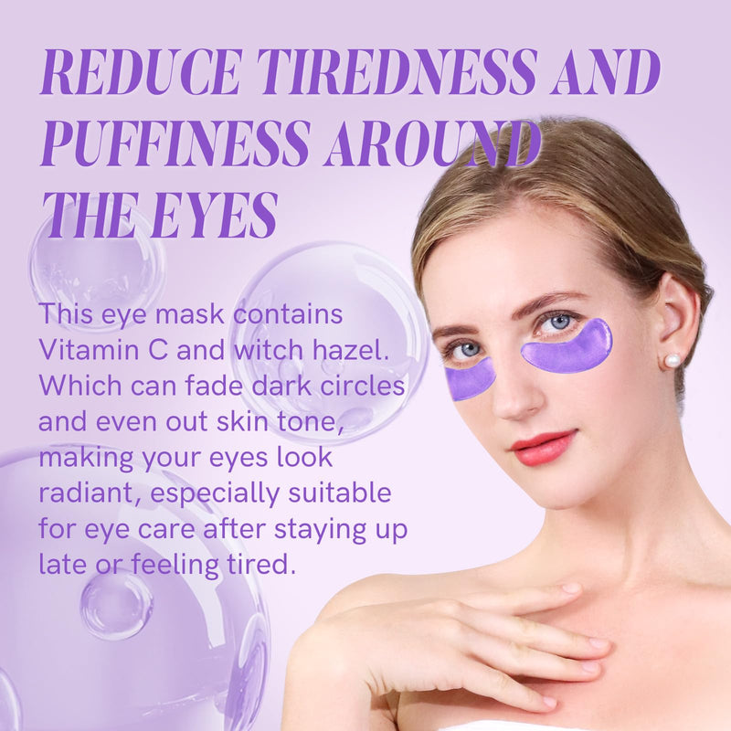 PEAUAMIE Under Eye Patches with Vitamin C and Witch Hazel Eye Mask for Dark Circles and Puffiness,Face Mask Skin Care Products 30 Pairs Purple