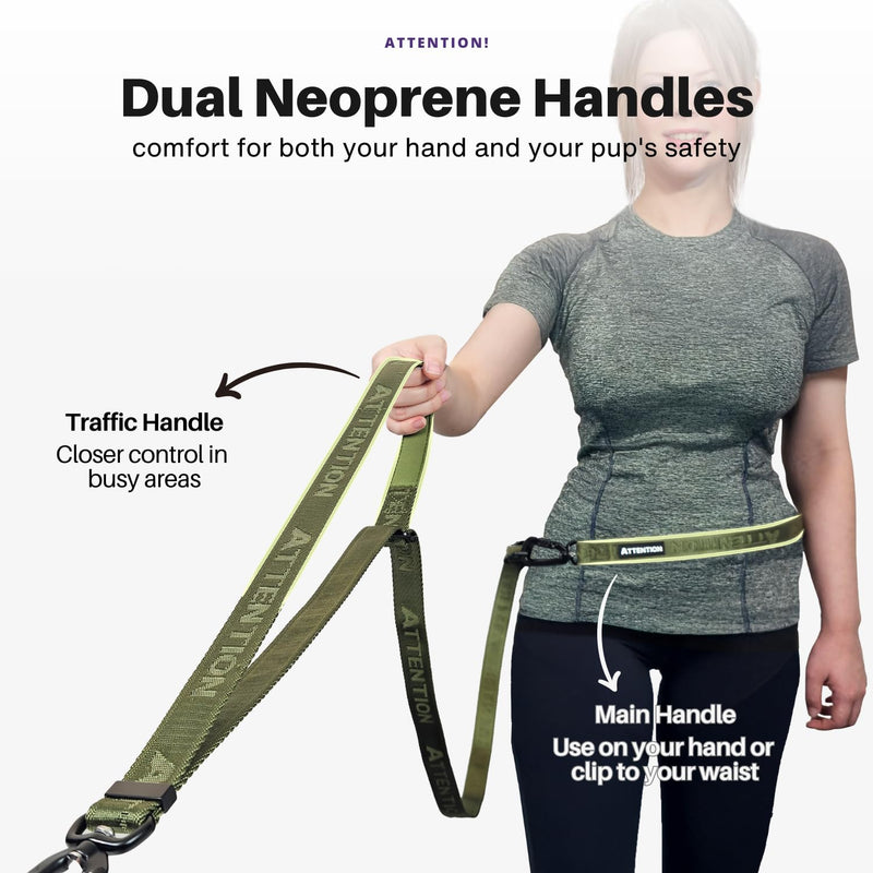 Heavy-Duty Tactical Dog Leash for Medium & Large Dogs, 6-in-1 Hands-Free Lead for Training, 4-7.5FT Adjustable Waist Belt for Walking (Moss Green) Moss Green