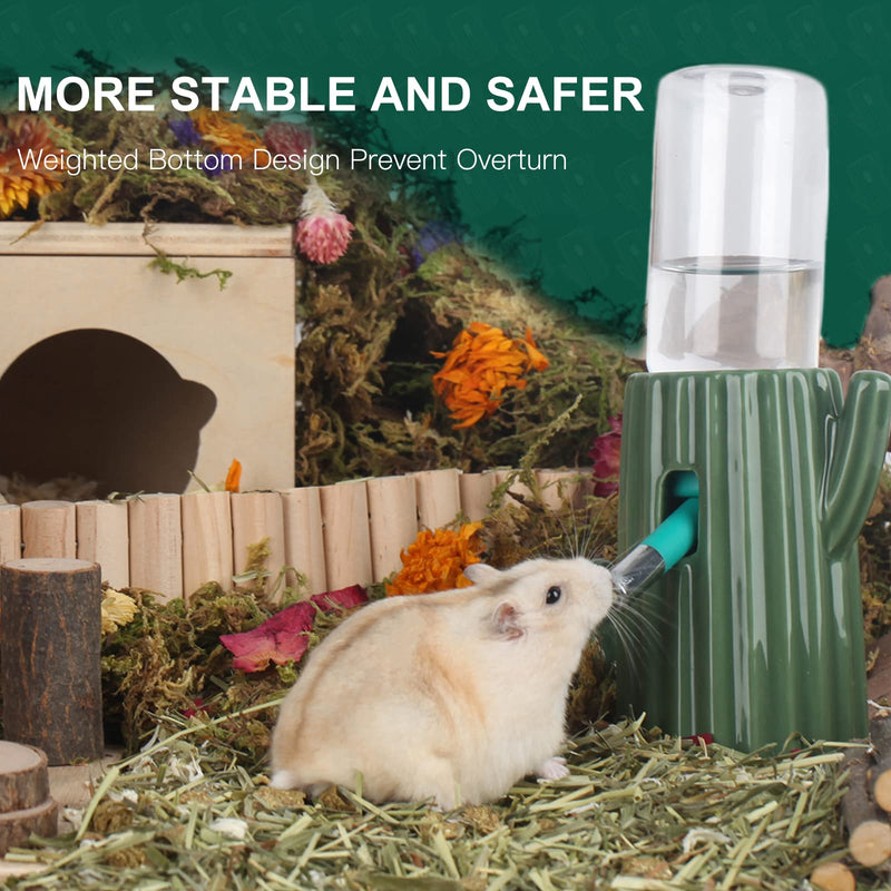 BUCATSTATE Cactus Ceramic Leakproof Hamster Water Bottle Guinea Pig Water Bottles Rabbit Water Bottle with Holder Water Feeder for Small Animals (Green) Green - BeesActive Australia