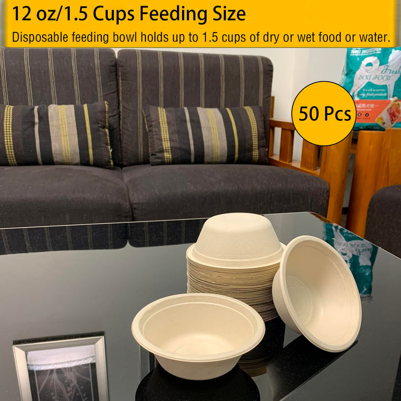 JETKONG 12 oz/1.5 cup Disposable Dog Bowls 50pk, 100% Compostable Pets Feeding Bowls Paper Dog Travel Bowls Great for Dry and Wet Dog Food or Water (Natural, Pack of 50) 12oz (1.5cups) Natural-50 pack - BeesActive Australia