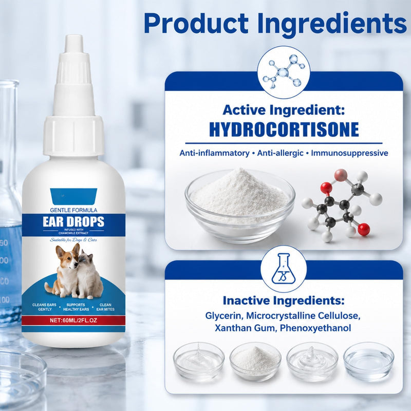 Dog Ear Cleaner Drops for Itchy Ears, Pet Ear Wash for Wax Removal and Odour Control, Gentle Ear Solution for Dogs and Cats for Daily Ear Hygiene