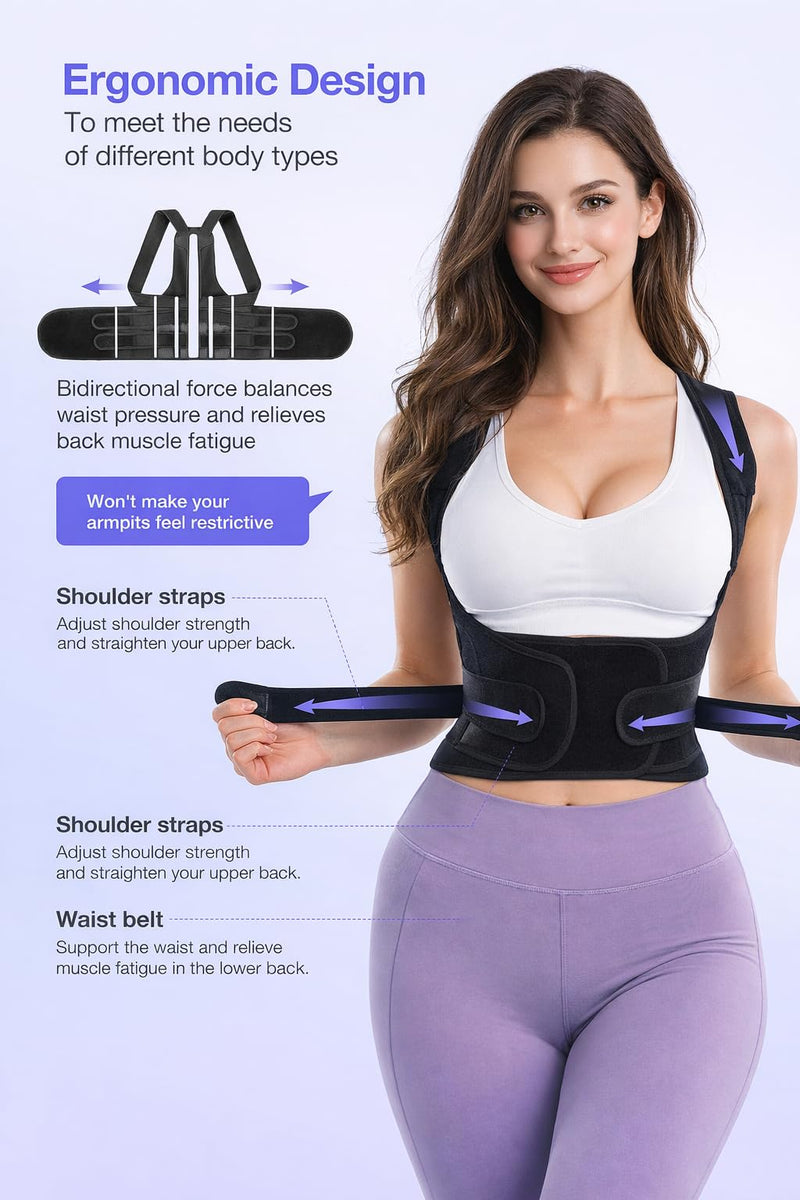 Posture Corrector for Men and Women – Dual-Zone Elastic Design with Adjustable Straps, Helps Improve Posture and Relieve Back Discomfort, Comfortable for Office Wear (Pink, Small) Pink - BeesActive Australia