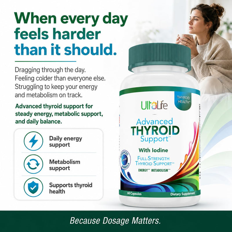 Daily Thyroid Boost Advanced Formula with Iodine Ashwagandha Vitamin B12 Zinc and Selenium for Energy Metabolism and Focus 60 Capsules