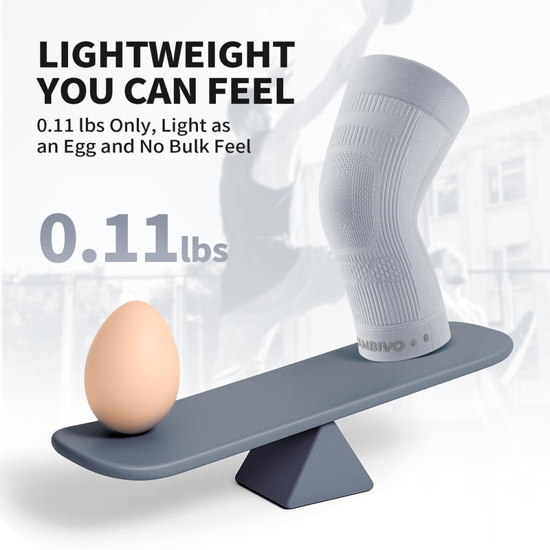 CAMBIVO Knee Brace for Women and Men (2 Pack), Ultra-Thin Lightweight Knee Compression Sleeve (Gray, Medium) Gray