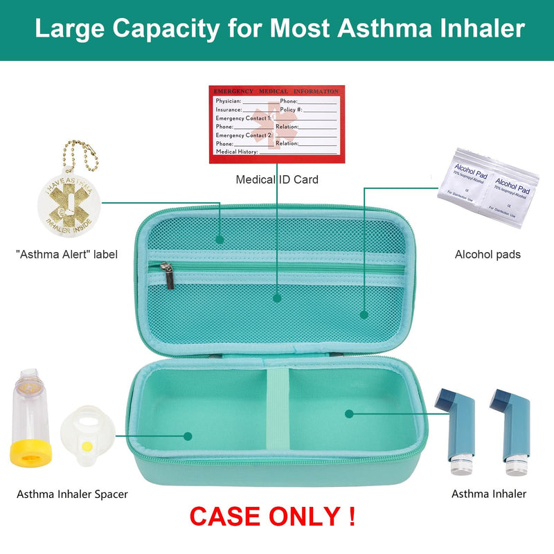 YouKnow Travel Carrying Case for Asthma Inhaler, Inhaler Spacer for Adults and Children, Mask, Inhaler Holder with Asthma Warning Label and Medical Card, with Carabiner (Case Only) (Green) Green - BeesActive Australia