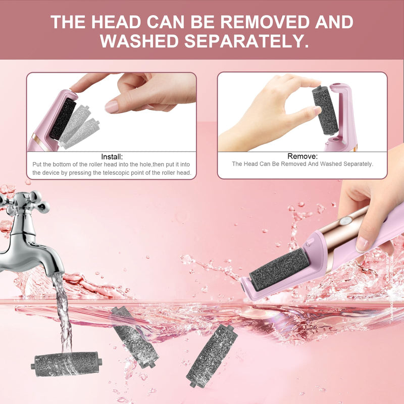 Callus Remover for Feet Rechargeable, Smooth Pedicure Wand Electric Foot File, Professional Pedicure Tools Kits Foot Scrubber for Smoother Feet Ideal Gift, Pedicure Kit Feet Care for Dead Dry Skin Pink - BeesActive Australia