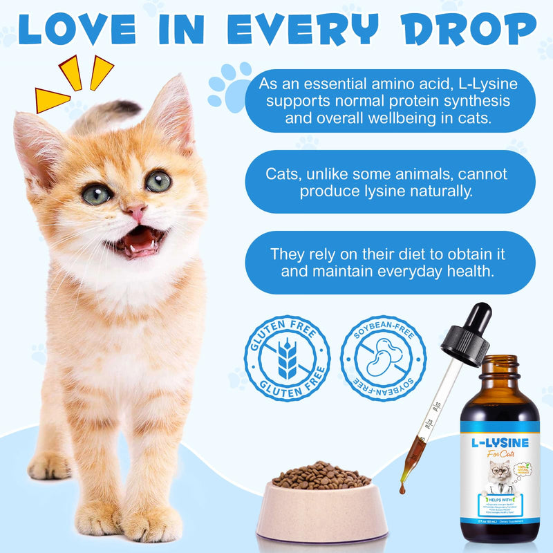 L-Lysine for Cats, Natural L-Lysine Supplement Supports Immune Health, Respiratory Function, Skin Care and Bright Eyes Cat Drops, Chicken Flavor, 60ML