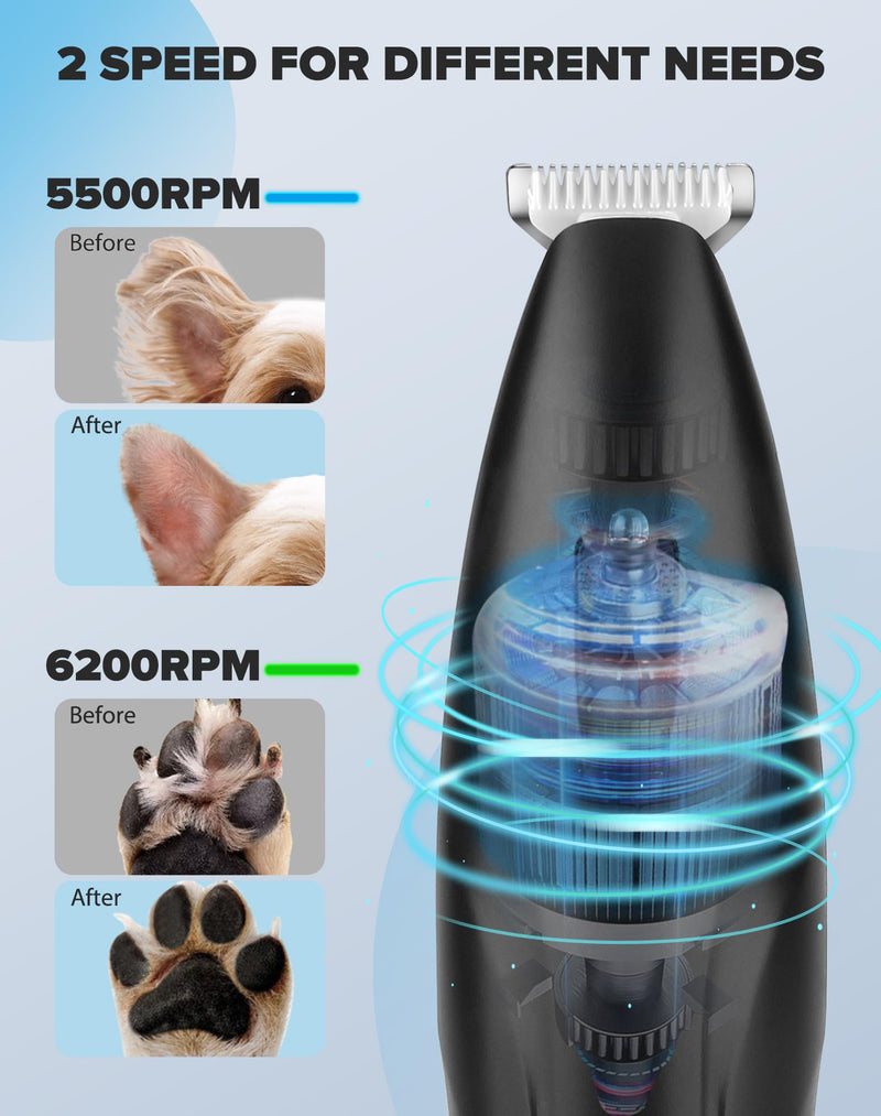 Dog Paw Trimmer, 2 Speed Low Noise Dog Clippers for Grooming, Cordless Rechargeable Dog Hair Trimmer with LED Light, Widen Blade Cat Pet Hair Shaver for Paws, Eyes, Ears, Face, Rump (Black) Black - BeesActive Australia